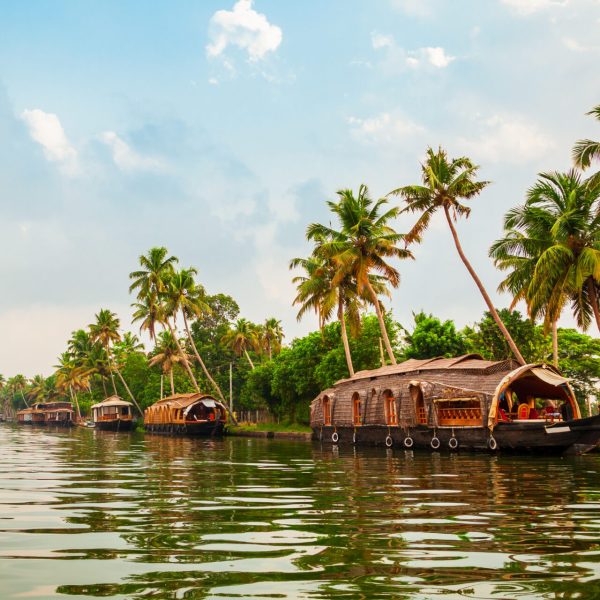 A houseboat sailing in Alappuzha backwaters in Kerala state in India